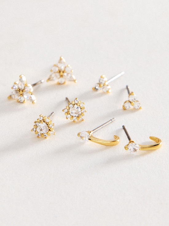 Anthropologie Jewelry - Anthropologie Gold Plated Stud Earrings New Dainty CZ Set of 4